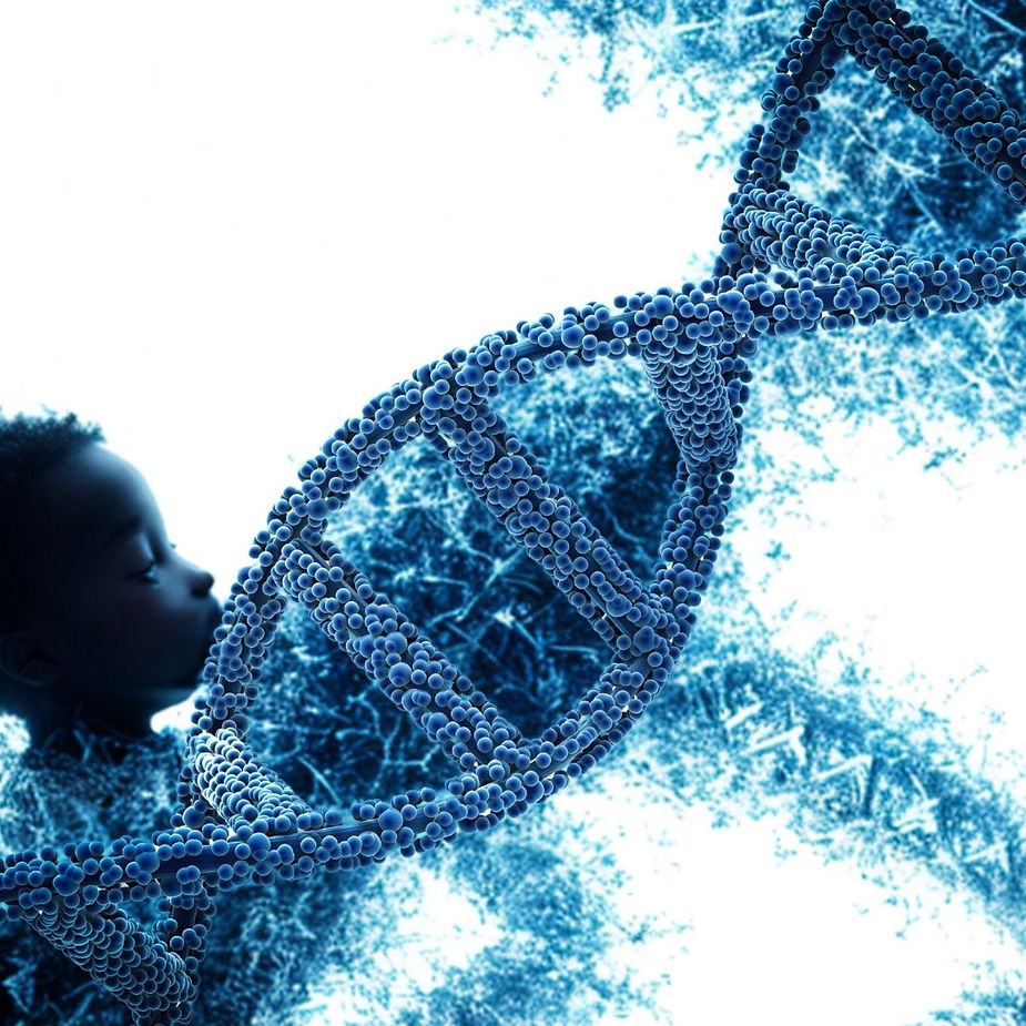 An AI generated image of a child being formed from DNA